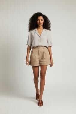 Natural Blend Minimalist Tailored Linen Cotton Utility Romper Jumpsuit S/M